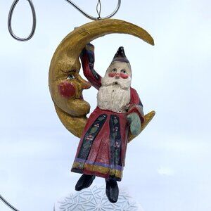House of Hatten Ornament Santa Sitting on Crescent Moon 1989 Christmas Vintage